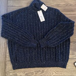 Molly Bracken Navy Blue Textured Turtleneck Sweater New Size S